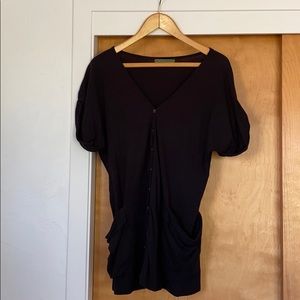 Black Cotton Short-Sleeve Cardigan with Pockets